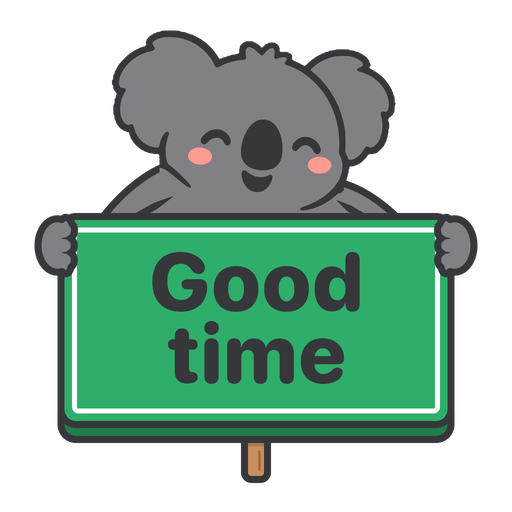 Dete holding up a green sign that says Good time