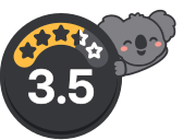 Dete leaning on a health rating badge showing 3.5 out of 5